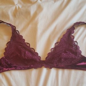 S purple velvet and lace bralette